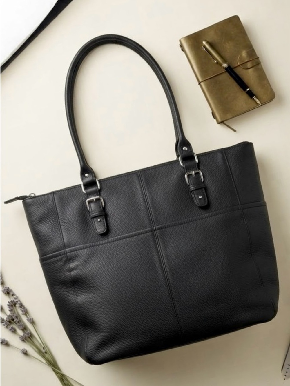 Tignanello Classic Black Leather Tote Bag